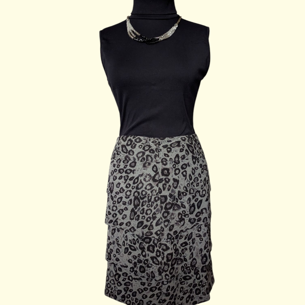 Lapis Leopard Print Tiered Midi Skirt